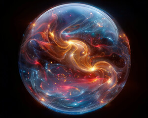 The reflective surface of a soap bubble capturing the world around it in a swirl of vibrant
