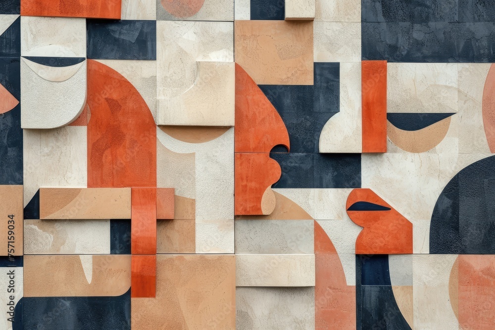 Poster this photo captures a wall covered in an assortment of different shapes, creating interesting patter