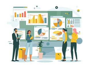  A marketing team reviews social media analytics measuring the effectiveness of their content and engagement strategies. (Social media marketing review) 