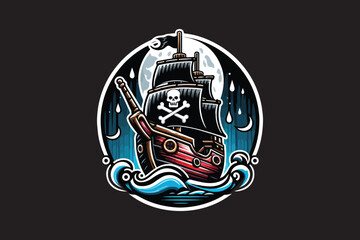 pirate ship vector t shirt design. - obrazy, fototapety, plakaty