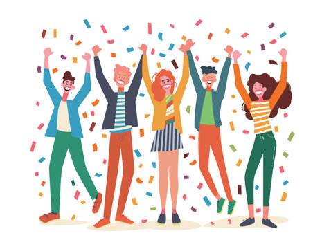  A team celebrates a company milestone acknowledging achievements and recognizing individual contributions. (Company celebration) 