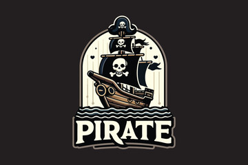 pirate ship vector t shirt design. - obrazy, fototapety, plakaty