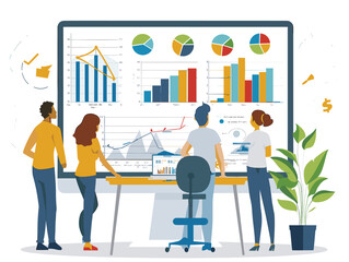  A team of data analysts scrutinize market research data identifying trends and insights to inform future strategies. (Market research analysis) 