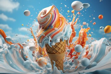 colorful ice cream with an orange and blue swirl swirl - obrazy, fototapety, plakaty