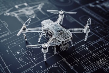 Model Flying Device on Blueprint, Designing the Future of Aviation, A detailed blueprint of a...