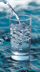 Transparent glass holds refreshing water, symbolizing purity and vitality.