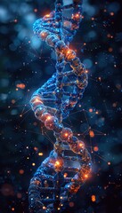 DNA Double Helix Intertwined with Digital Elements of Artificial Intelligence.