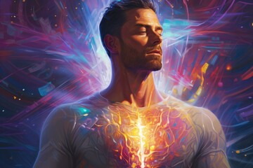 Obraz premium the human body with a bright glowing heart within it