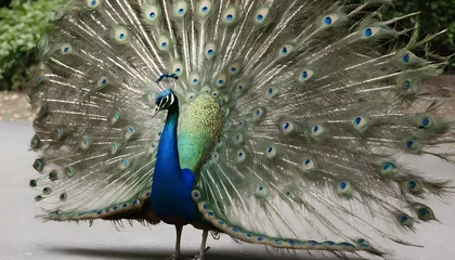 Fotobehang A Peacock With Its Tail Feathers Dragging On The G Upscaled 4 1 © Rabia