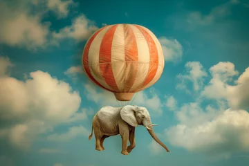 Foto op Aluminium An elephant in a hot air balloon soars through the sky © bad_jul