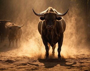 charging bull dust backlit photographic super	
