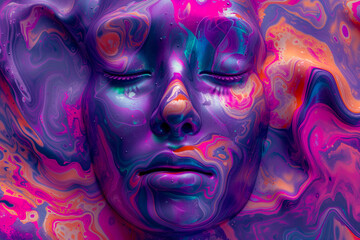 Capture the distortion of reality caused by hallucinogens, emphasizing the altered sensory experiences.Abstract and surreal, reflecting the unpredictable nature of hallucinogenic substances.  - obrazy, fototapety, plakaty
