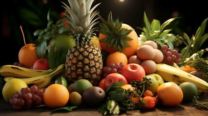Fruits were placed together in a large group, forming a beautiful composition.