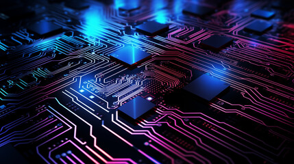 Futuristic Blue and Red Circuit Board Technology