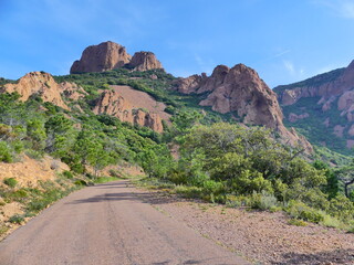 Paysage naturel de falaises rouges et verdure