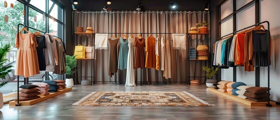 Interior design of a clothing store. Boutique interior with expensive clothes. - obrazy, fototapety, plakaty
