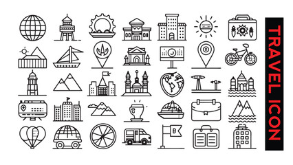 Set of 50 Travel line icons set. Travel outline icons with editable stroke collection