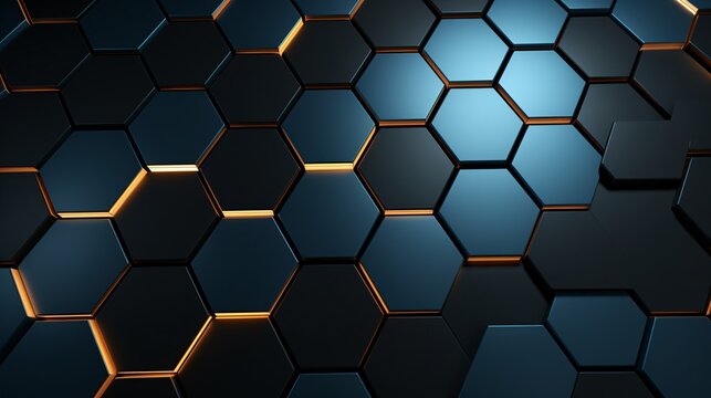 a black and blue hexagons with orange light