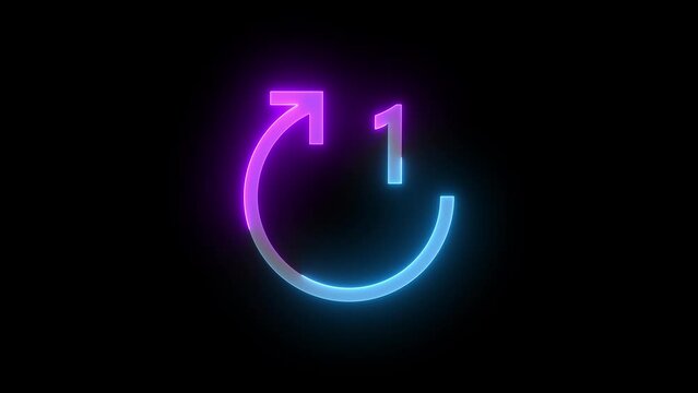 Neon repeat one icon cyan purple color glowing animation black background