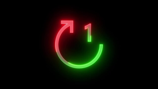 Neon repeat one icon green red color glowing animation black background