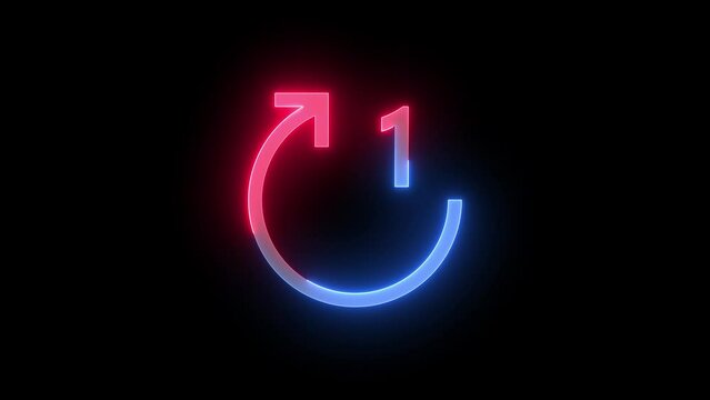 Neon RepeatOne icon blue red color glowing animation black background
