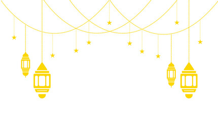 Eastern Eid Lantern Garland: Ornate Muslim Decor with Golden Lanterns, Stars, and Moon. Vector Illustration Set in Islamic Oriental Style
