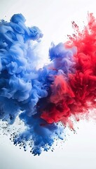 Harmony of color combinations. Color explosion on white background. A Splash of red and blue powder.