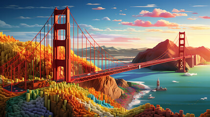 creative graphic design portraying the Golden Gate - obrazy, fototapety, plakaty