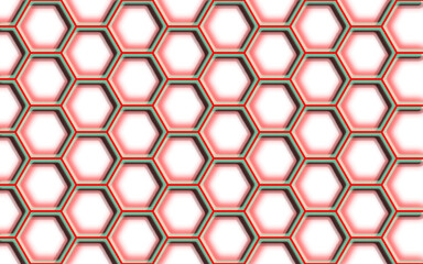 ハニカム・亀甲模様のシームレスパターン｜背景透過処理｜エメラルドグリーンと赤色の組み合わせ｜発光