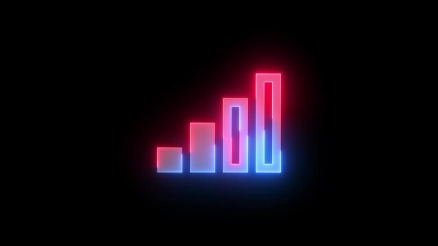 Neon two bars icon blue red color glowing animation black background