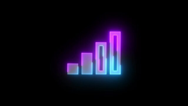 Neon two bars icon cyan purple color glowing animation black background