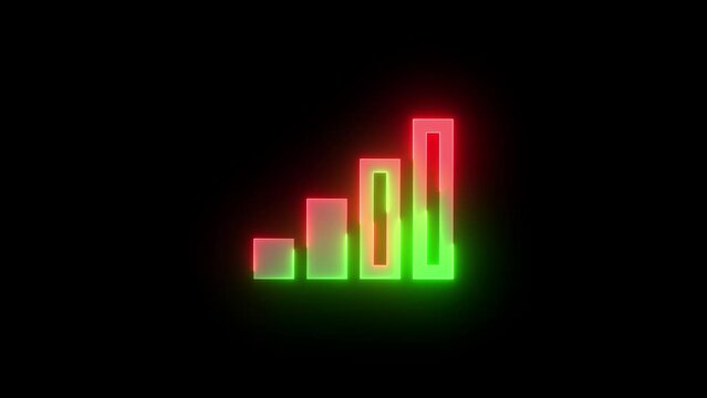 Neon two bars icon green red color glowing animation black background