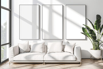 Modern Living Room with 3 Set Empty Frame Wall Art