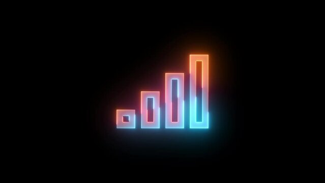 Neon zero bars icon brown cyan color glowing animation black background