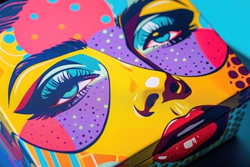 A strikingly colorful box displaying a womans face, painstakingly painted by a talented street...