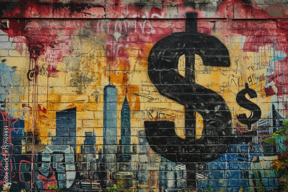 Wall mural an attention-grabbing mural of a dollar sign painted on a brick wall, symbolizing wealth and success