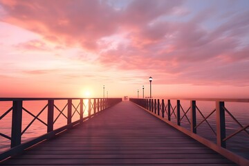 Fototapeta na wymiar Sunrise at the Pier: A peaceful pier scene bathed in the soft hues of sunrise, radiating calm and tranquility.