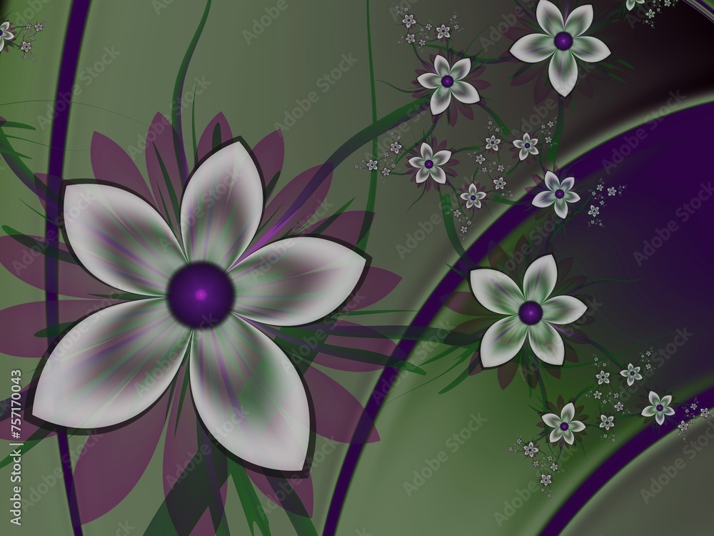 Poster fractal image with white flowers. template with a place to insert text. gentle background fractal il