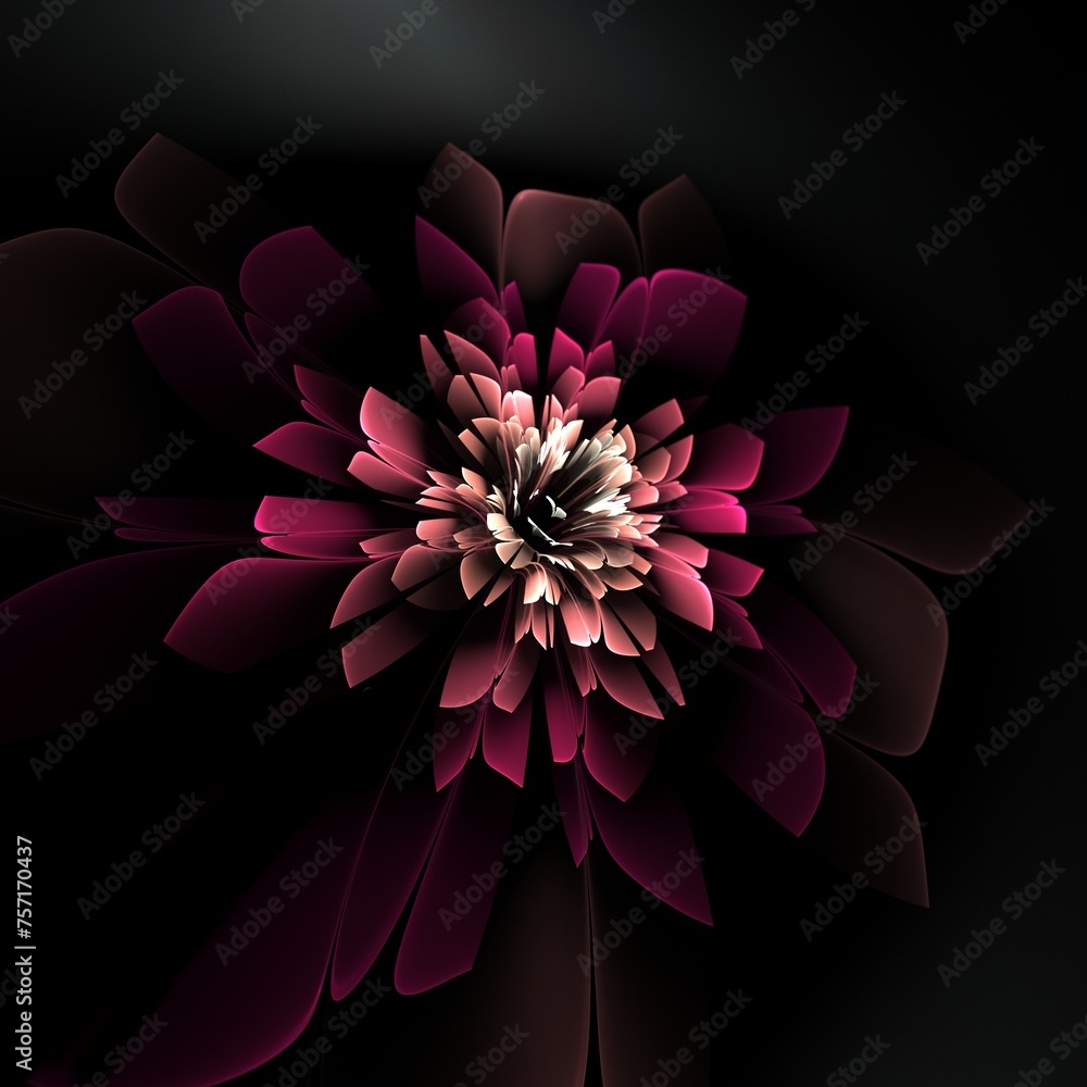 Poster dark fractal flower, digital artwork for creative graphic design...fractal pattern in the shape of f