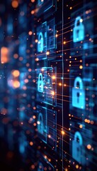 Obraz premium Screen shows locked data files with lock symbol. Secure digital interface. Cyber data protection.
