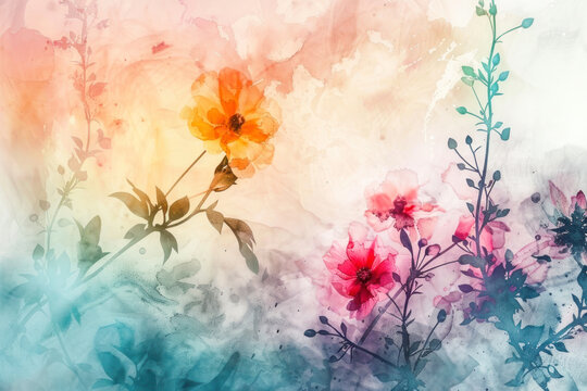 Flowers watercolor art painting abstract pattern wallpaper.