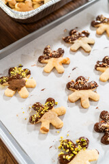 Making Holiday Star Cookies, Chocolate-Dipped with Pistachio Topping