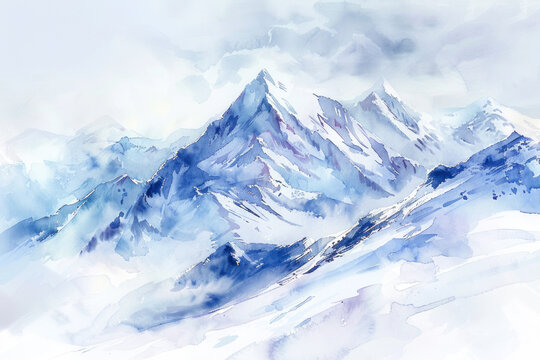 Snowy mountain watercolor drawing.