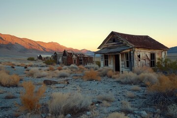 A decaying structure stands alone in the middle of nowhere, a testament to its forgotten past, A haunted ghost town in the middle of the desert, AI Generated