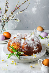 Obraz na płótnie Canvas Traditional Russian Easter cake on a light background, copy space. Traditional Easter holiday