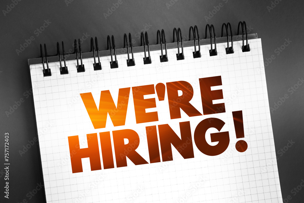 Poster we're hiring text on notepad, concept background