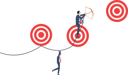 Reaching Higher Targets Concept, Excellent businessman taking aim on a high risk target


