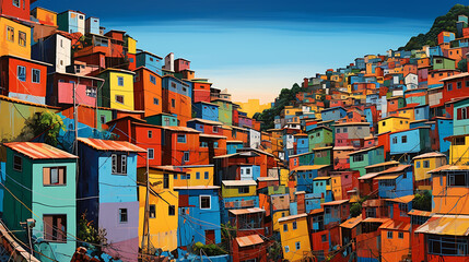 depiction of vibrant Rio Favela Cityscape portrait