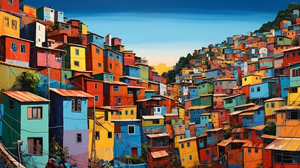 Rolgordijnen depiction of vibrant Rio Favela Cityscape portrait © IYIKON