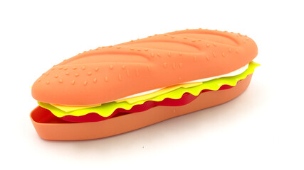 Plastic toy sandwich isolated on white background